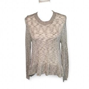 FANCY & BEAUTIFUL GRAY SWEATER TAPER RUFFLE EDGES SEE THRU KNIT CHEST LADIES LG